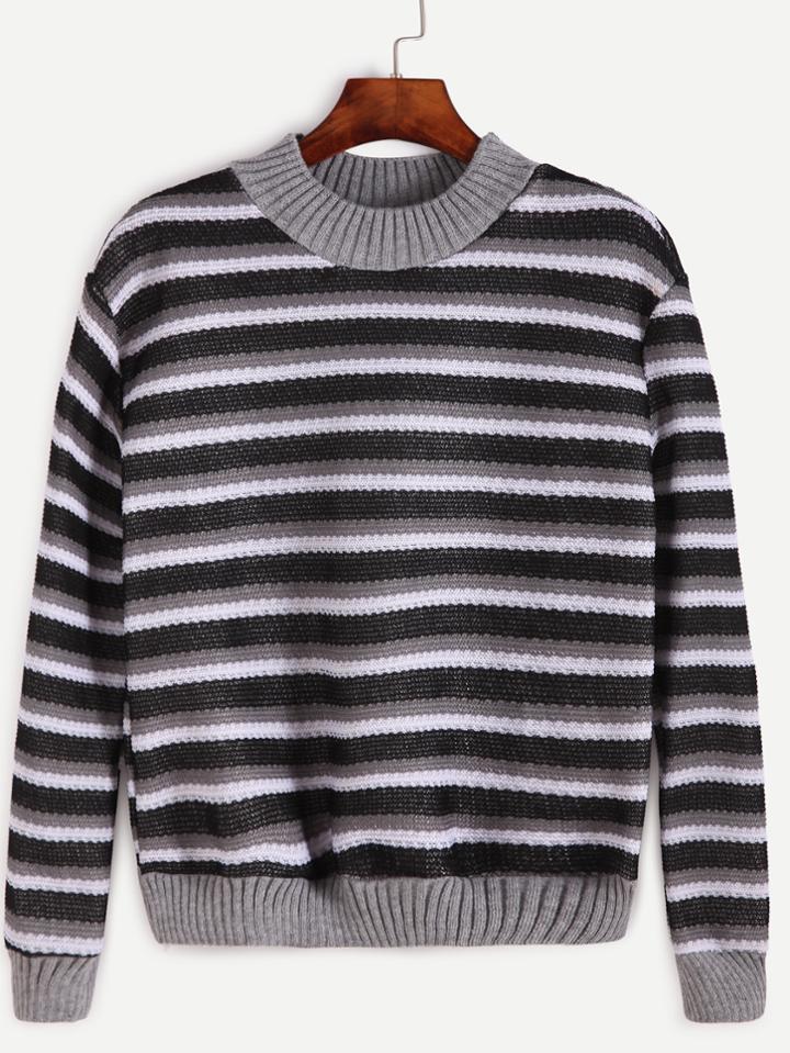 Shein Contrast Trim Striped Sweatshirt
