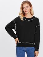 Shein Pearl Beaded Dolman Pullover