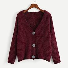 Shein V Neck Button Up Front Knit Sweater