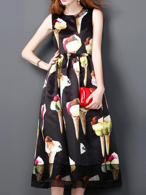Shein Black Ice-cream Print A-line Dress