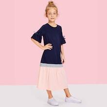 Shein Girls Flounce Sleeve Cut And Sew Dress
