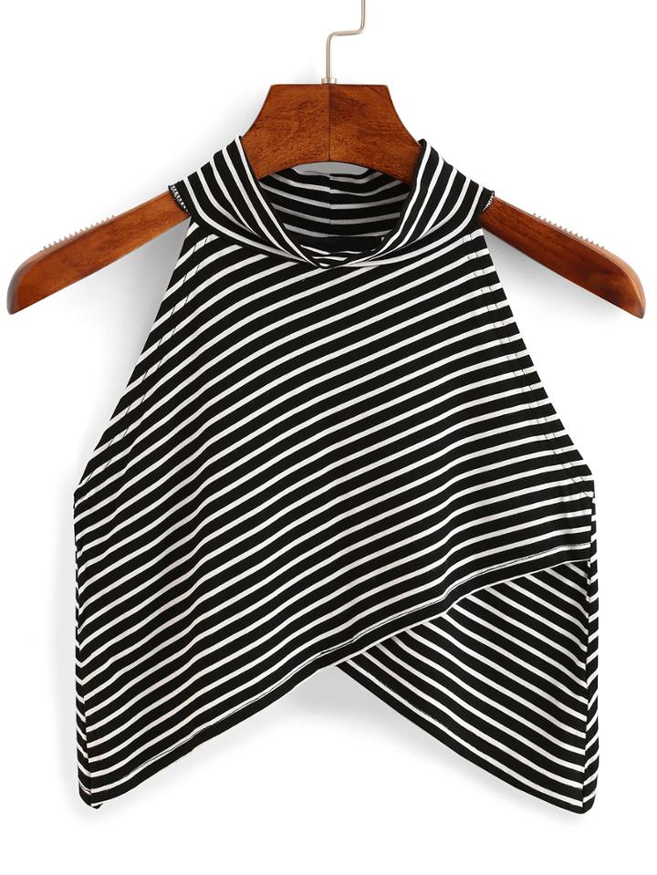 Shein Halter Neck Striped Asymmetric Crop Top