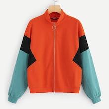 Shein O-ring Zip Up Color-block Sweatshirt