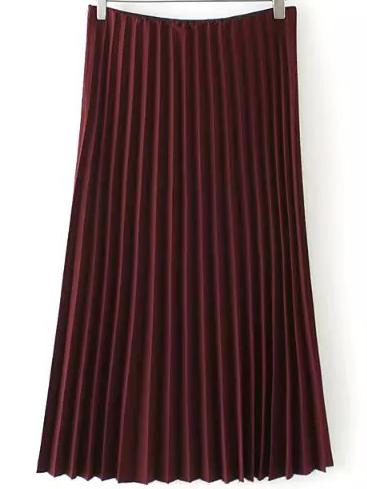 Shein Elastic Waist Pleated Burgundy Skirt