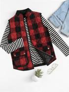 Shein Flap Pocket Front Quilted Checkered Vest