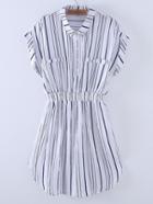Shein Navy Roll-up Cuff Elastic Waist Stripe Dress