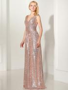 Shein Rose Gold Sequin V Back Maxi Bridesmaid Dress