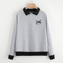 Shein Plus Raglan Sleeve Cat Print Pullover