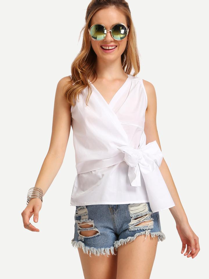 Shein White Sleeveless Kimono Wrap Blouse