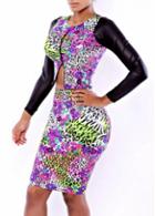 Rosewe Enchanting Print Design Long Sleeve Two Pieces Dress