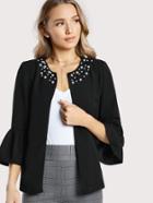 Shein Pearl Beading Bell Sleeve Frilled Blazer