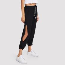 Shein Drawstring Waist Split Side Pants