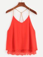 Shein Red Lace Trimmed Chain Strap Chiffon Cami Top