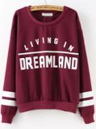 Shein Wine Red Round Neck Letters Print Sweatshirt