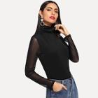 Shein Mock-neck Mesh Sleeve Tee