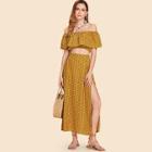 Shein Off Shoulder Polka Dot Top With Splited Dress