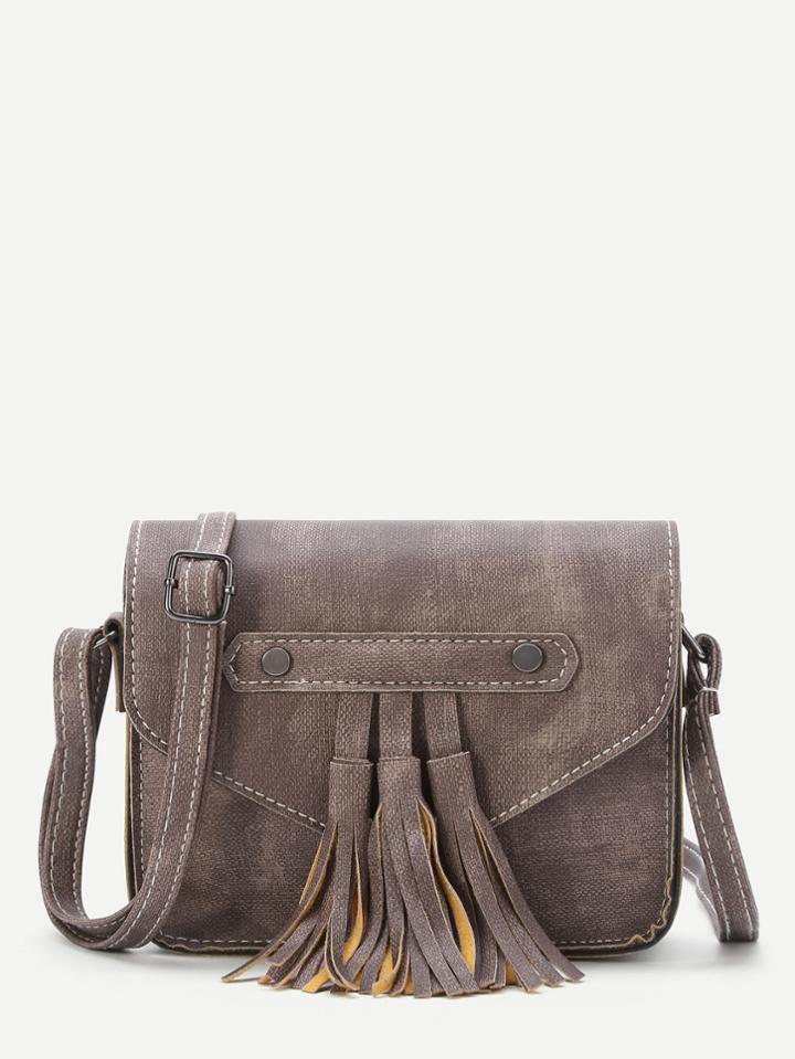 Shein Coffee Faux Leather Tassel Flap Bag