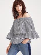 Shein Gingham Plaid Off The Shoulder Bell Sleeve Peplum Top