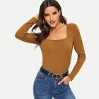 Shein Square Neck Rib-knit Form Fitting Tee