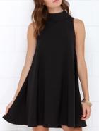 Shein Black Cutaway Turtleneck Mock Neck Allure Decent Minimalist Simple Classical Sleeveless Zipper Shift Dress