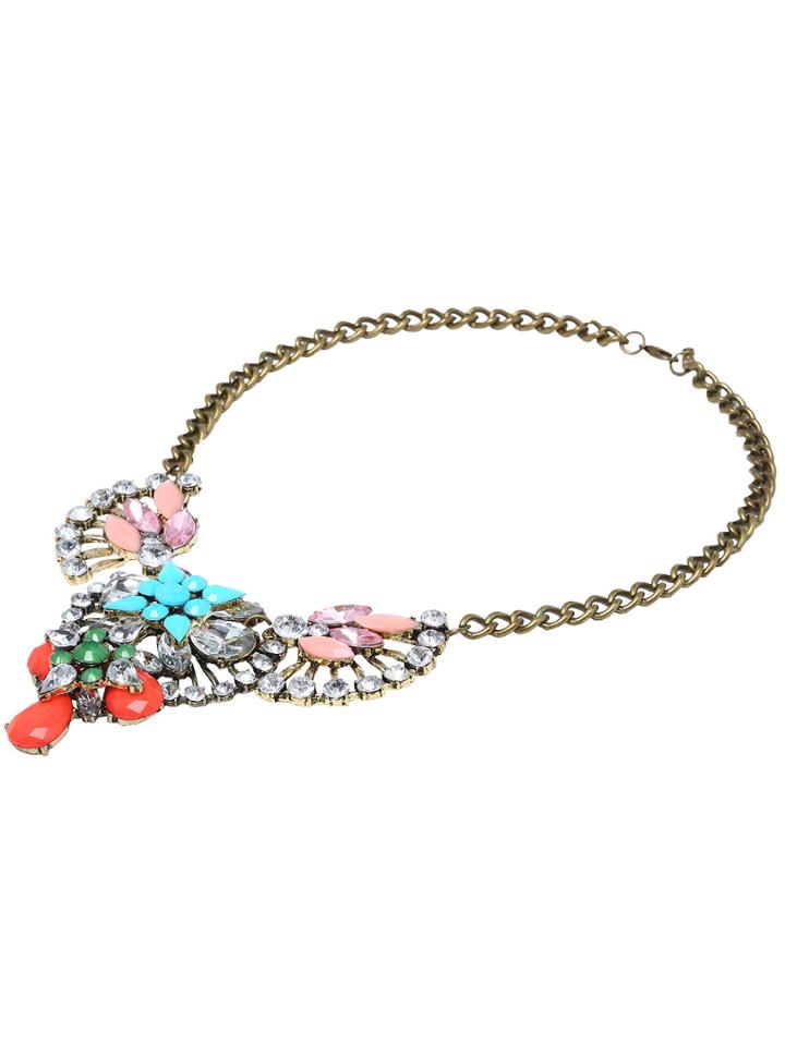 Shein Blue Drop Gemstone Fan-shaped Necklace