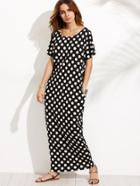 Shein Black And White Polka Dot Pocket Maxi Dress
