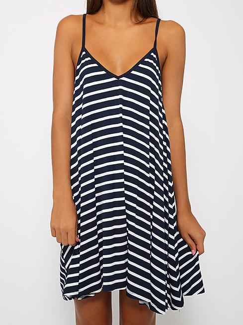 Shein Navy Spaghetti Strap Striped Backless Dress