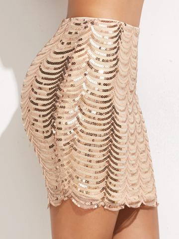 Shein Gold Scallop Sequin Bodycon Skirt