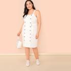 Shein Plus Double Button Embellished Adjustable Belted Dress