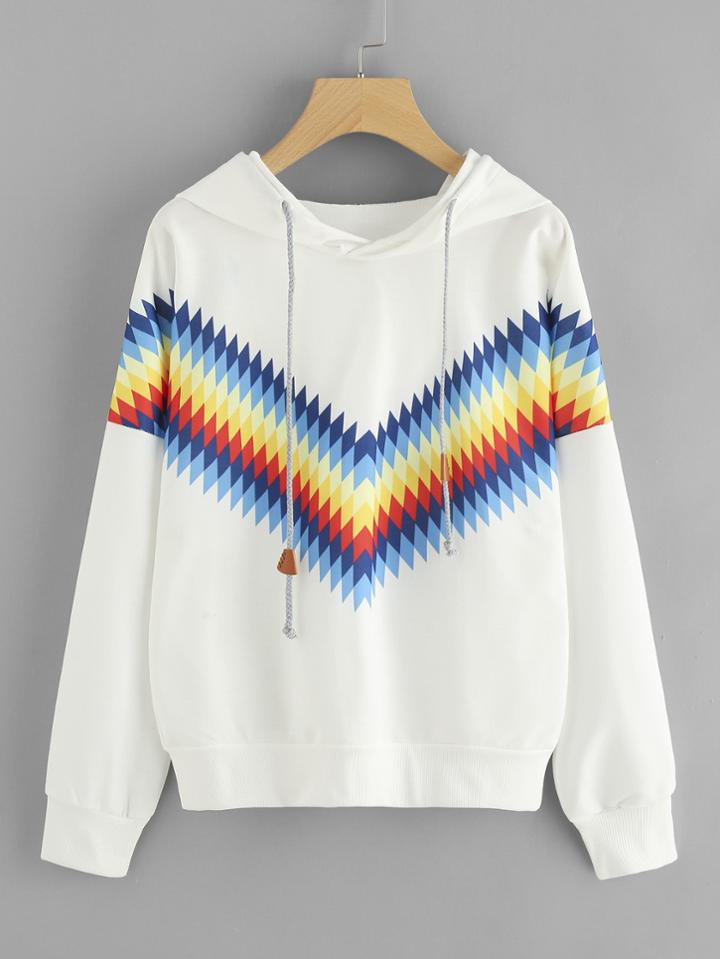 Shein Contrast Geo Print Hoodie