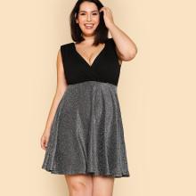 Shein Plus Surplice Neck Mixed Media Dress