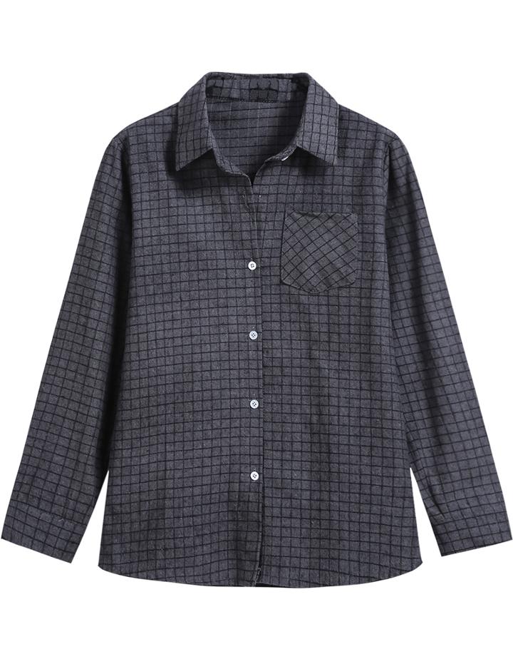 Shein Grey Long Sleeve Plaid Loose Blouse
