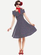 Shein Frill Layered Lip Print Striped Circle Dress