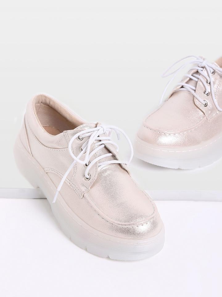 Shein Gold Lace Up Rubber Sole Pu Flats