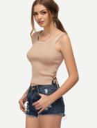 Shein Khaki Lace Up Slit Sides Slim Vest