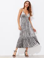 Shein Shirred Waist Ruff Hem Velvet Cami Dress