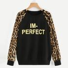 Shein Letter And Leopard Print Sweatshirt