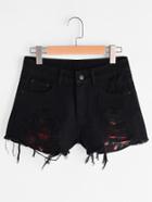 Shein Ripped Denim Shorts With Exposed Embroidery Pockets
