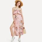 Shein Floral Print Tube Top With Split Skirt