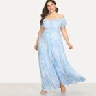 Shein Plus Off Shoulder Printed Flare Dress
