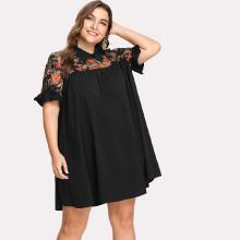Shein Plus Floral Lace Shoulder Swing Dress