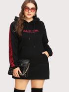 Shein Contrast Panel Letter Embroidered Hoodie Dress