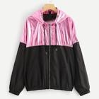 Shein Plus Cut And Sew O-ring Zip Hoodie Jacket