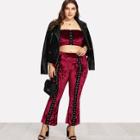 Shein Plus Hook And Eye Detail Velvet Bandeau & Pants Co-ord