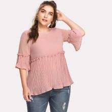 Shein Plus Pleated Detail Frill Trim Chiffon Blouse