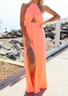 Shein Orange Sun Beach Convertible Halter Backless Hollow Split Dress