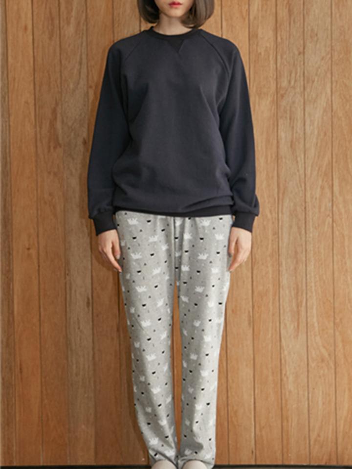 Shein Raglan Sleeve Pullover & Bear Print Pants Pj Set