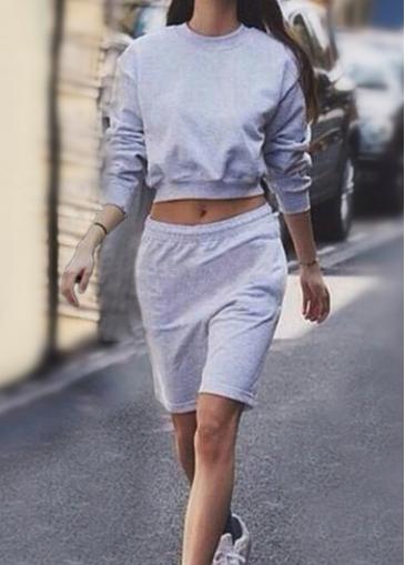 Rosewe Long Sleeve Top And Knee Length Shorts Set