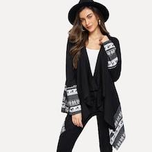 Shein Waterfall Collar Floral Hem Coat