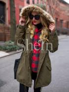 Shein Army Green Hooded Long Sleeve Parka